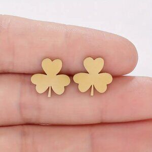 Clover Leaf Stud Earrings - SET of 3 -  Stainless Steel - Gold, Silver, Black